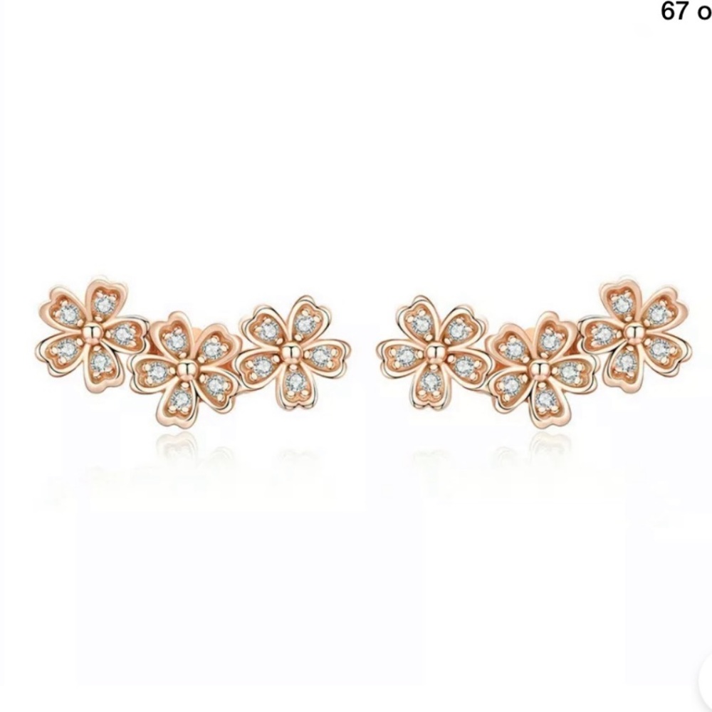 Diamond accent climber pave budding flowers vine .925K